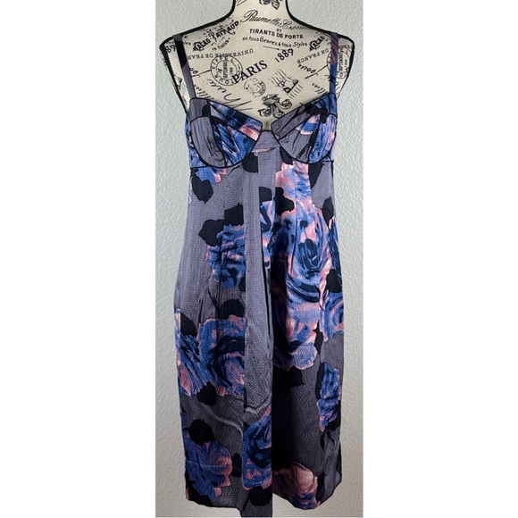 Rebecca Taylor Gray Silk Floral Print Bustier Corset Slip Dress, size 8 - Picture 2 of 10